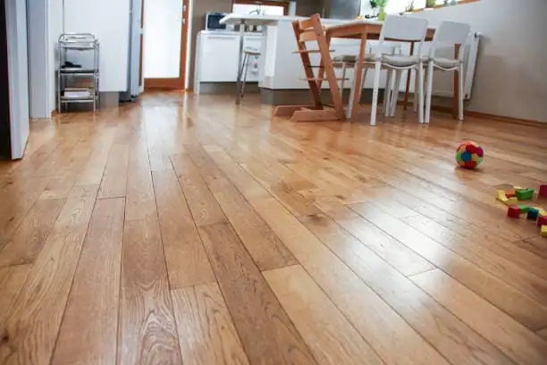Oak hardwood flooring installed in a Los Angeles living room, featuring clean plank alignment, rich texture, and a classic natural finish.
